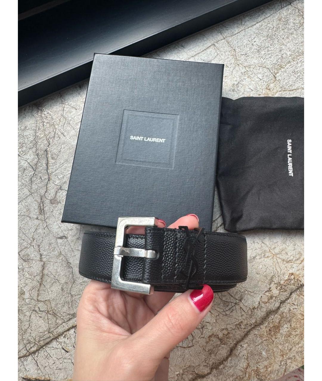 SAINT LAURENT Черный кожаный ремень, фото 4