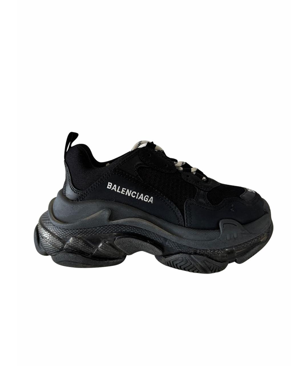 BALENCIAGA Черные кожаные кроссовки, фото 1