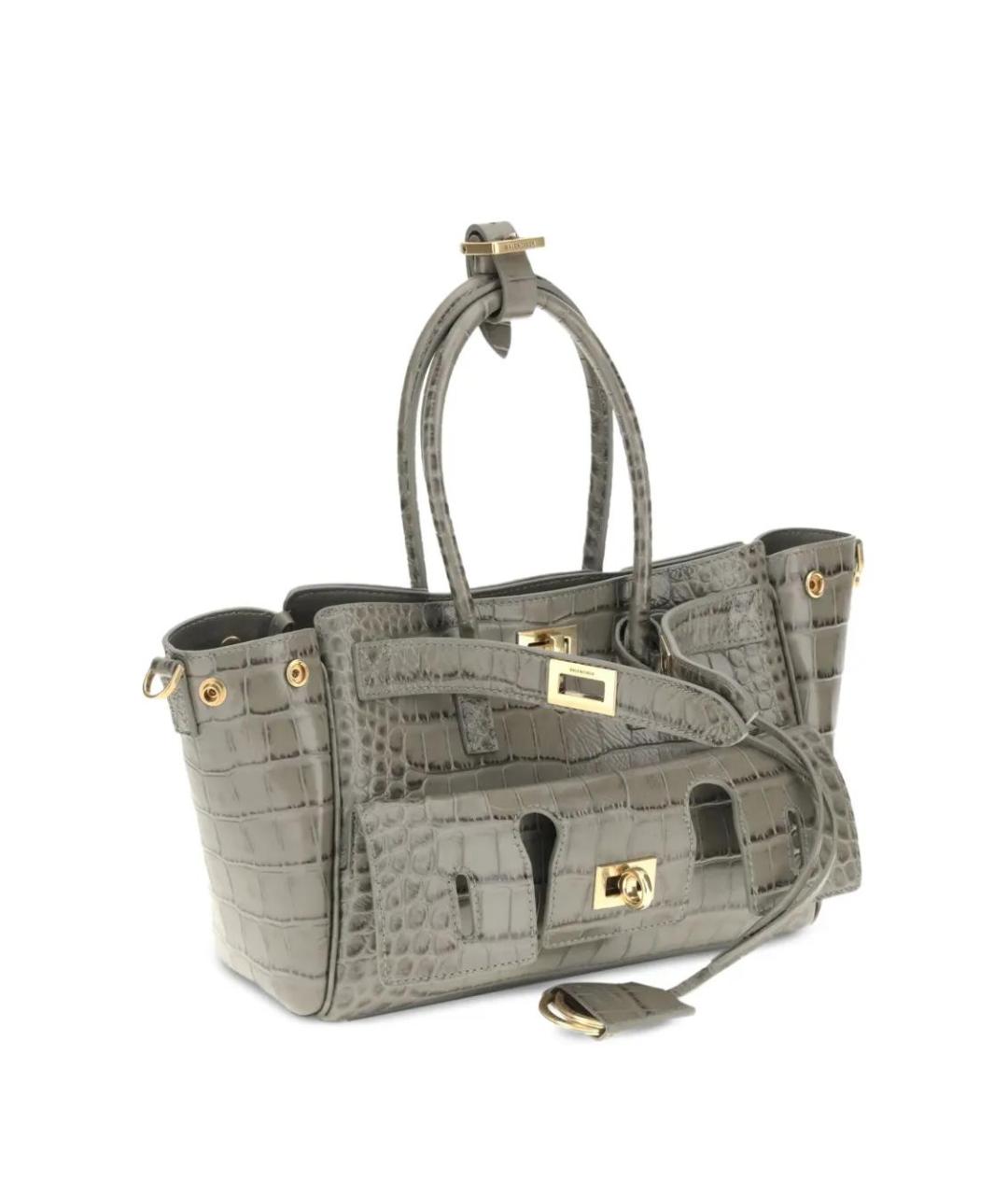 BALENCIAGA Серая кожаная сумка с короткими ручками, фото 2
