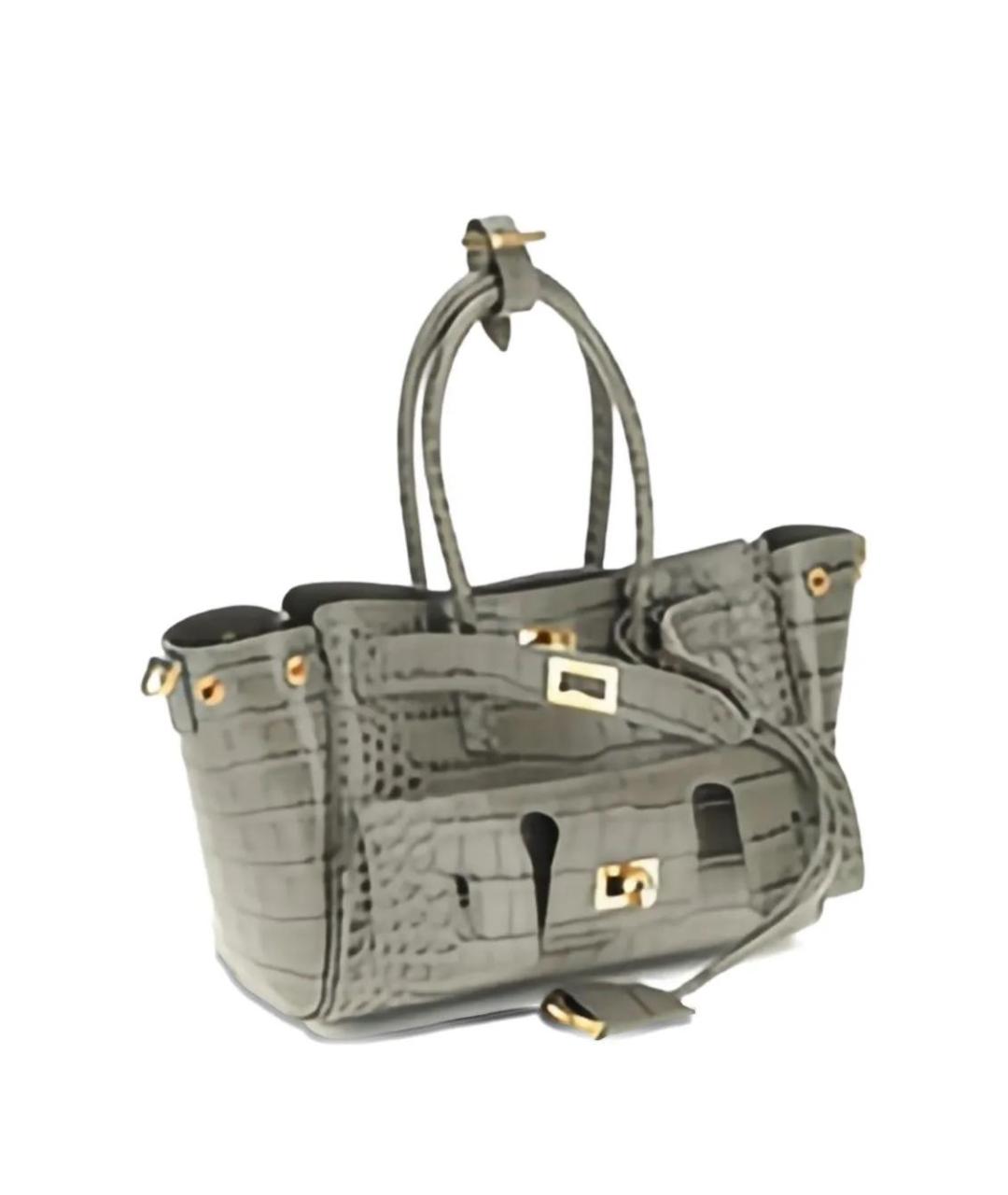 BALENCIAGA Серая кожаная сумка с короткими ручками, фото 4