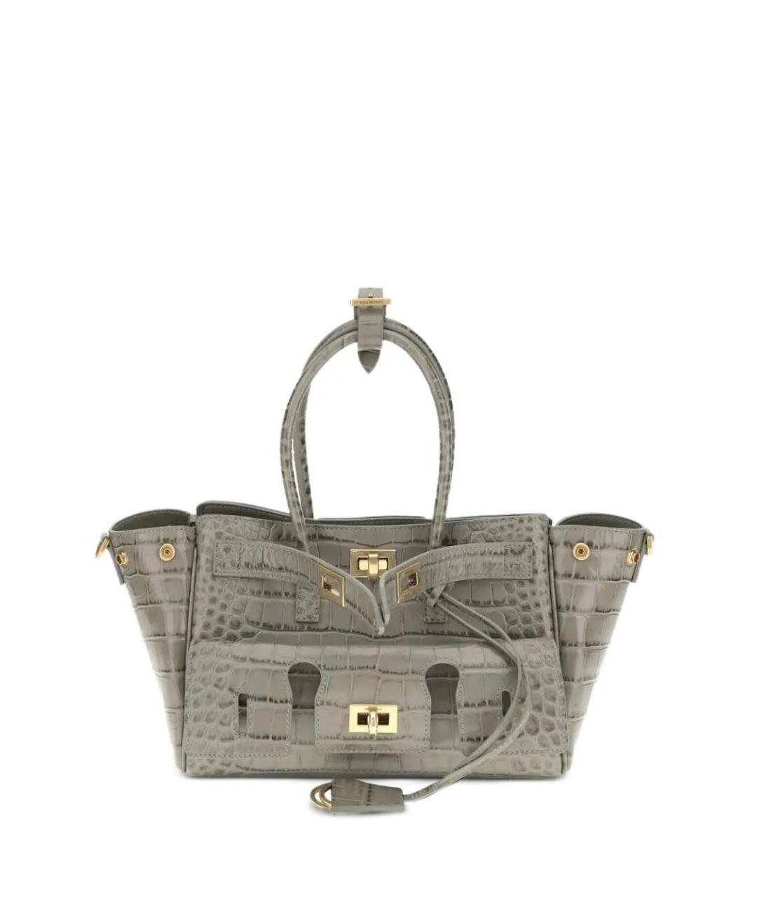 BALENCIAGA Серая кожаная сумка с короткими ручками, фото 1