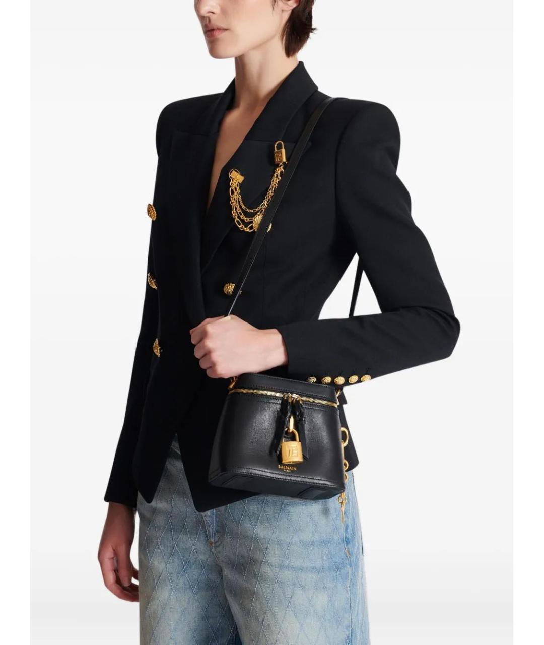 BALMAIN Черная кожаная сумка с короткими ручками, фото 3