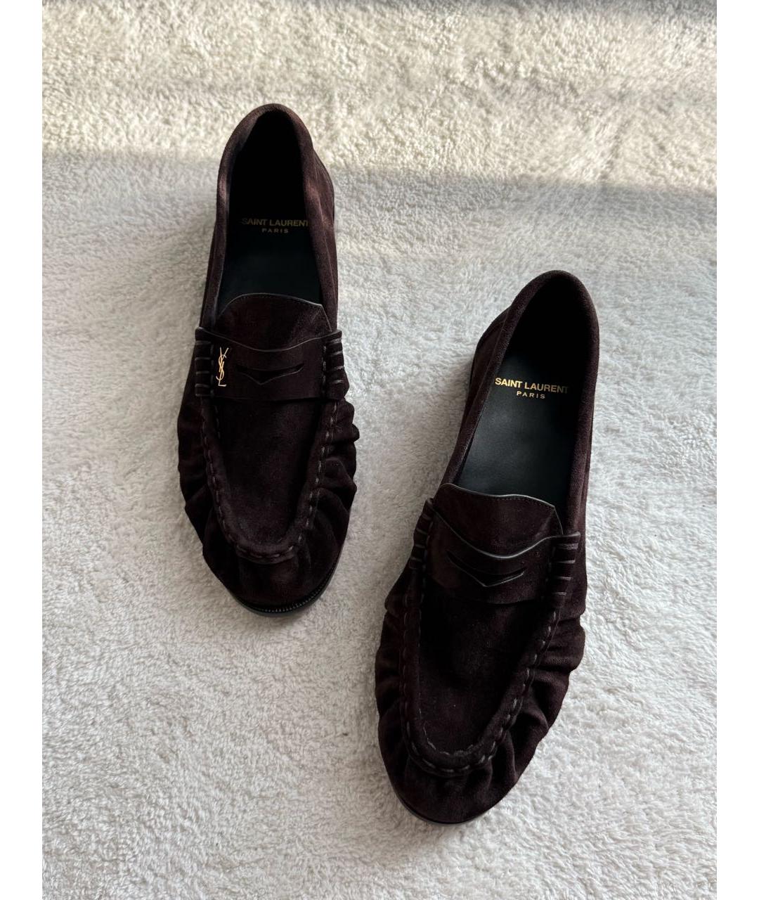 SAINT LAURENT Коричневые замшевые мокасины, фото 5