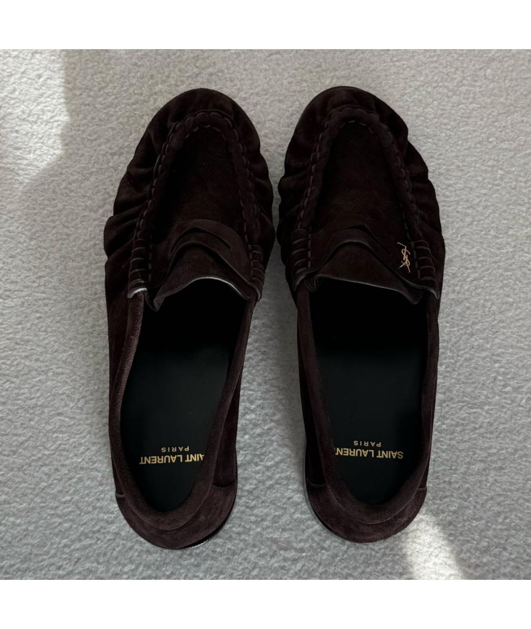 SAINT LAURENT Коричневые замшевые мокасины, фото 3