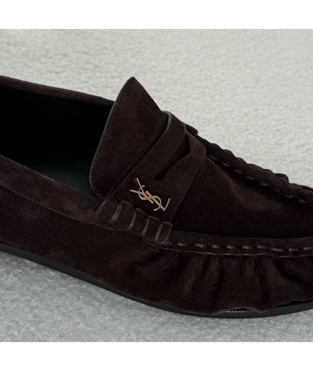 SAINT LAURENT Коричневые замшевые мокасины, фото 6