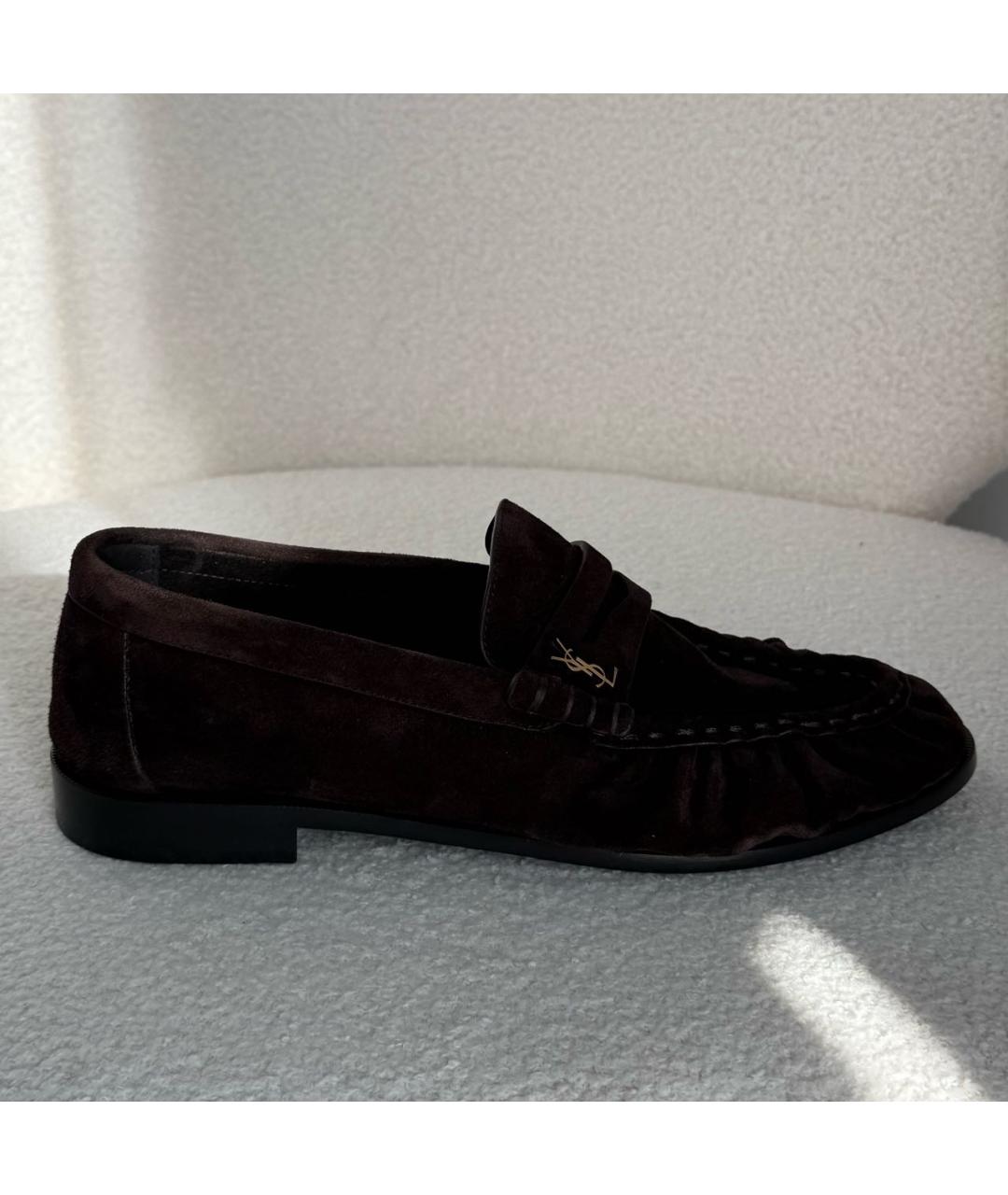 SAINT LAURENT Коричневые замшевые мокасины, фото 8