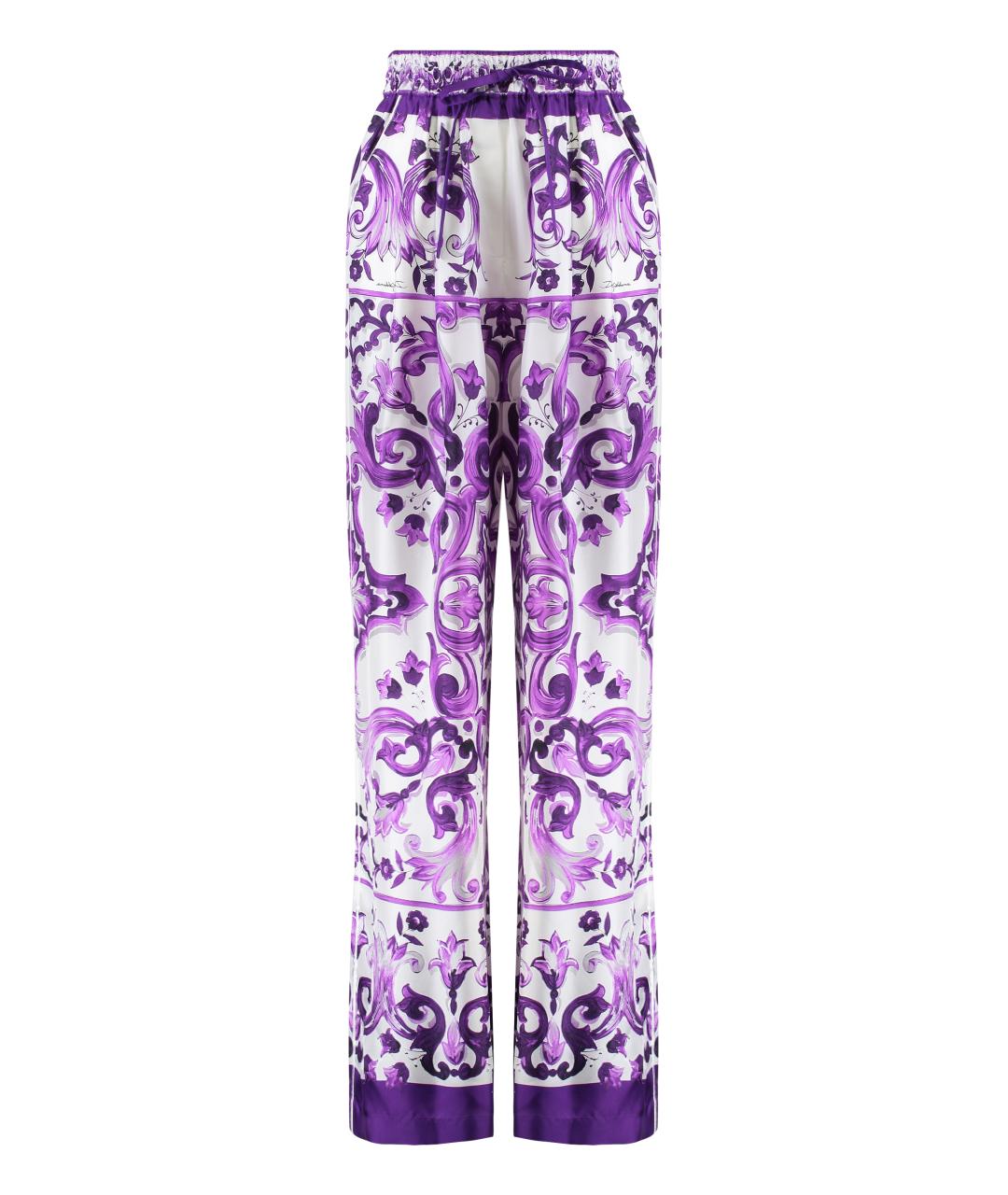 DOLCE&GABBANA Фиолетовые шелковые прямые брюки, фото 1