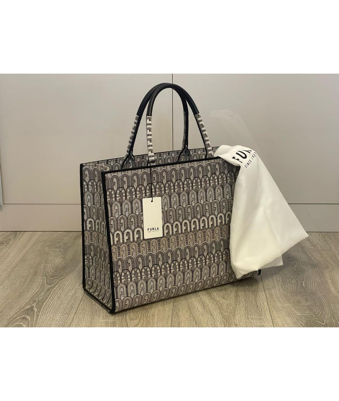FURLA Серая жаккардовая сумка тоут, фото 4