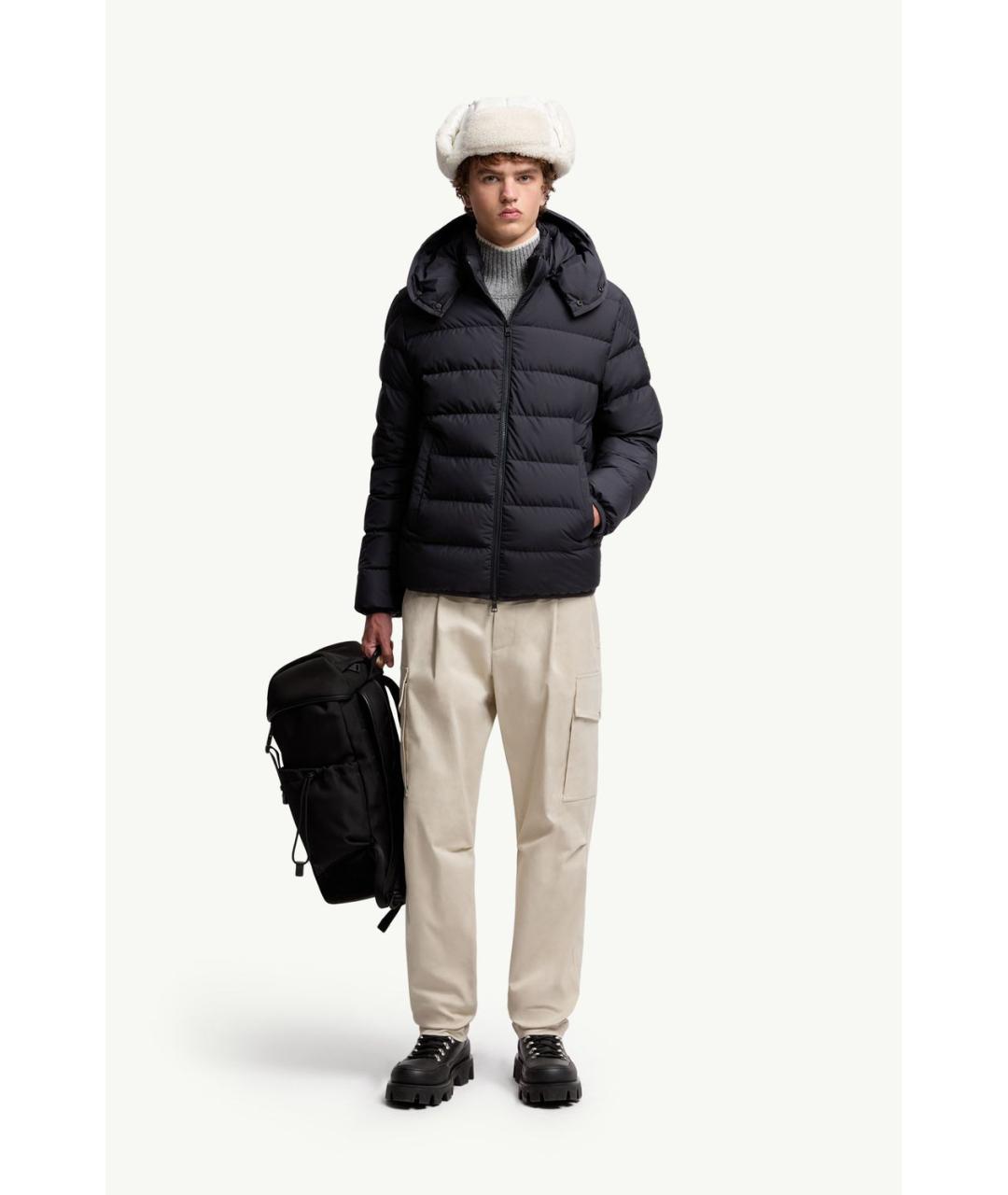 MONCLER Темно-синий полиэстеровый пуховик, фото 2