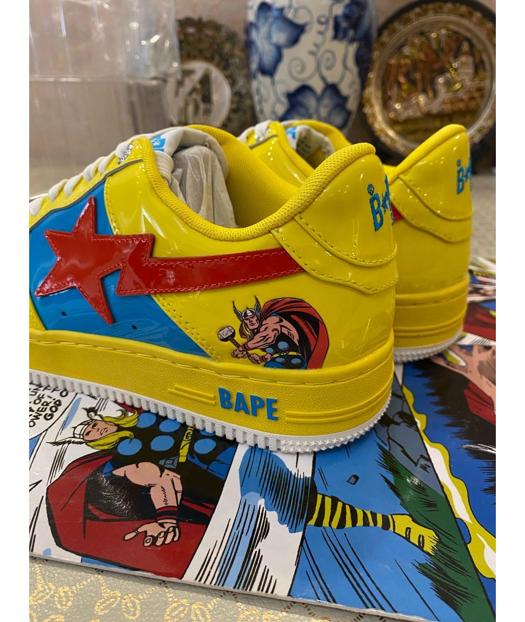 BAPE Желтые низкие кроссовки / кеды из лакированной кожи, фото 4