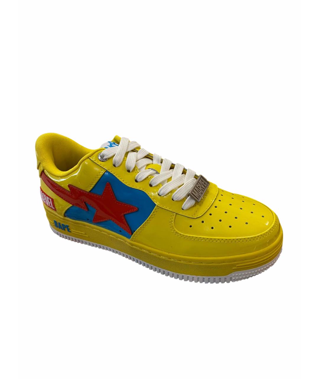 BAPE Желтые низкие кроссовки / кеды из лакированной кожи, фото 1