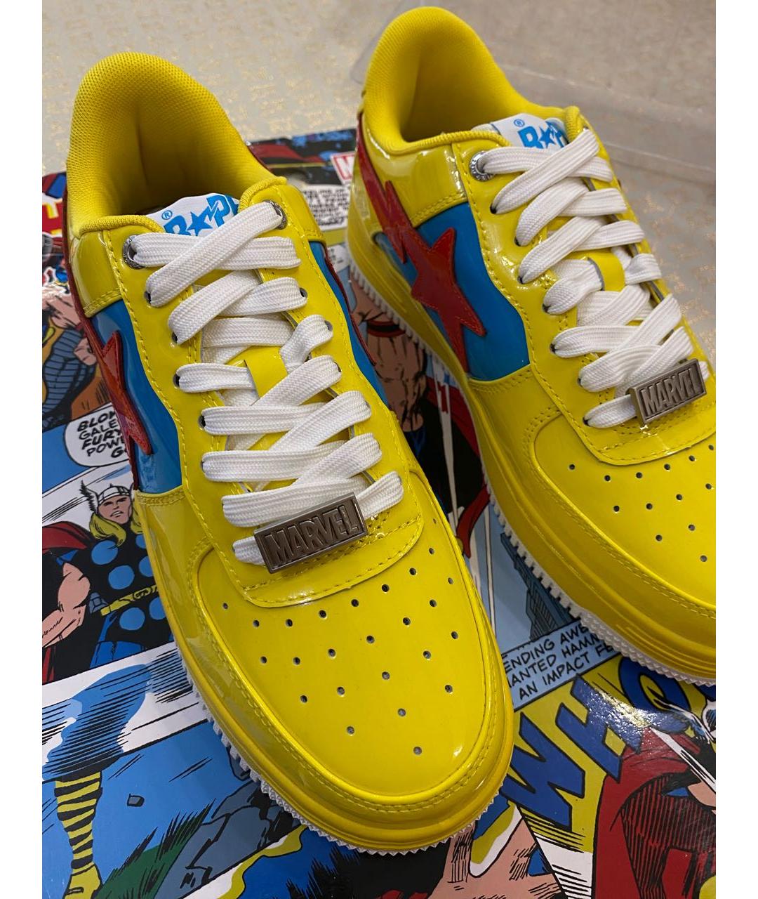 BAPE Желтые низкие кроссовки / кеды из лакированной кожи, фото 2