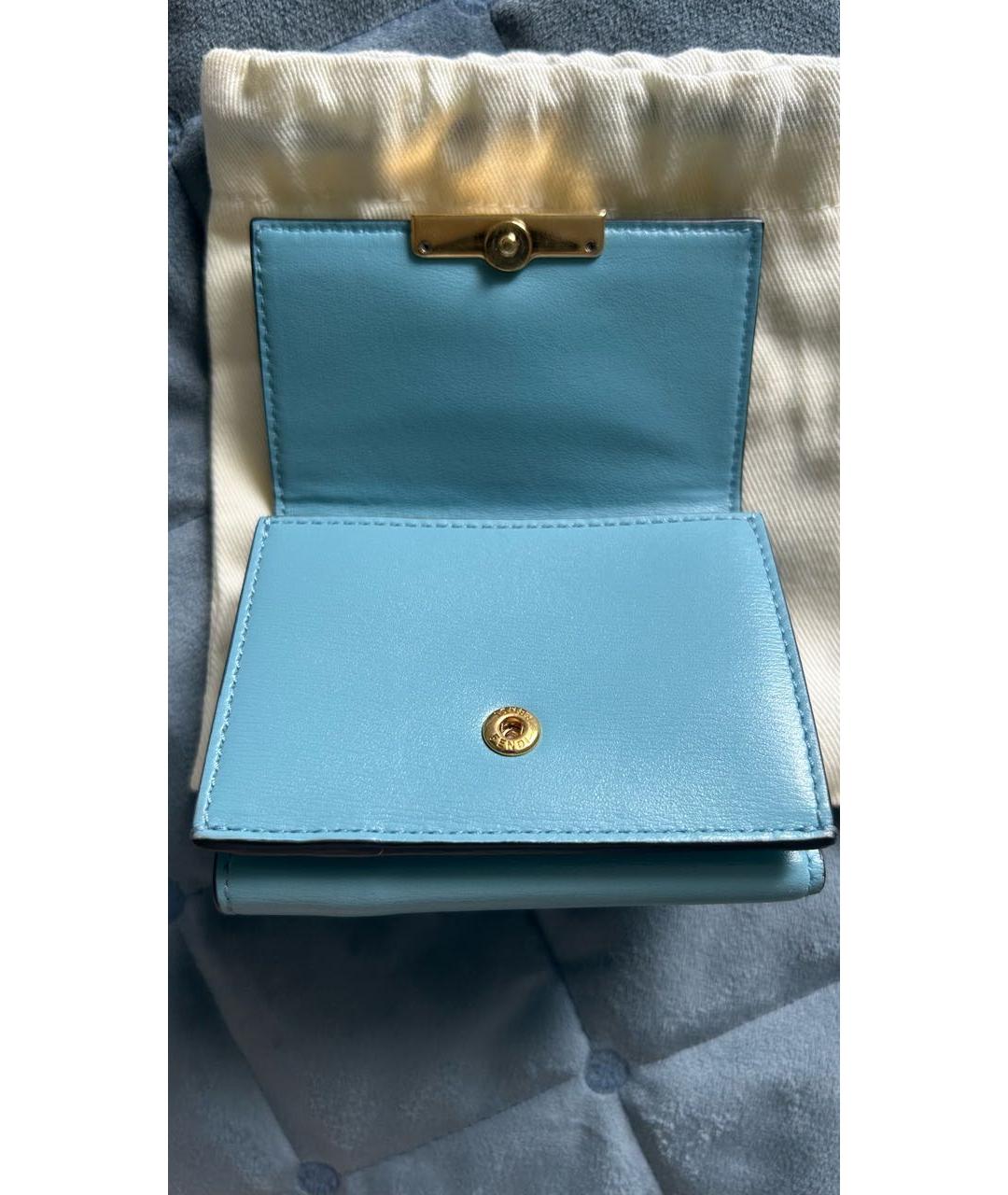 FENDI Голубой кожаный кошелек, фото 6
