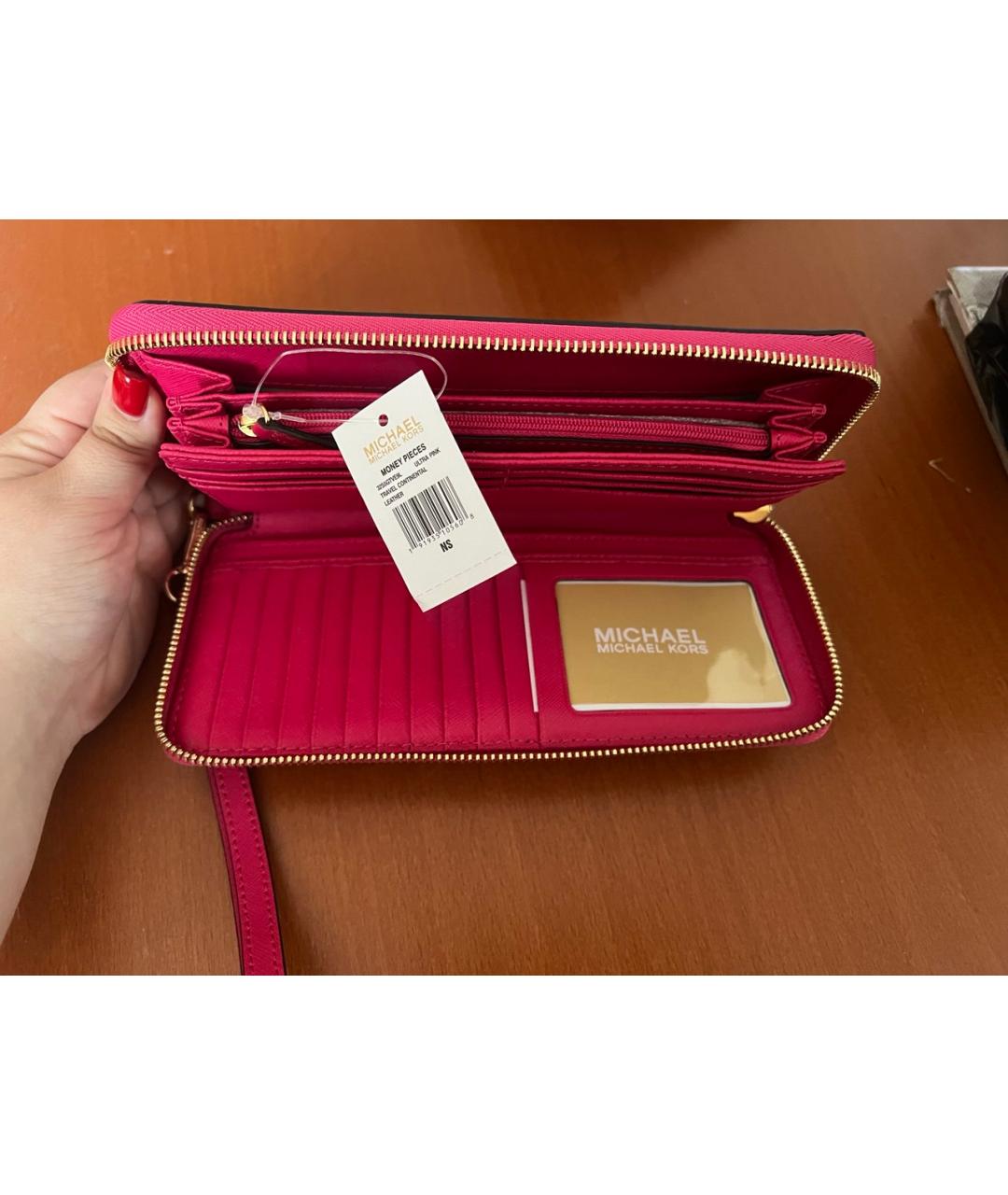 MICHAEL KORS Розовый кожаный кошелек, фото 3