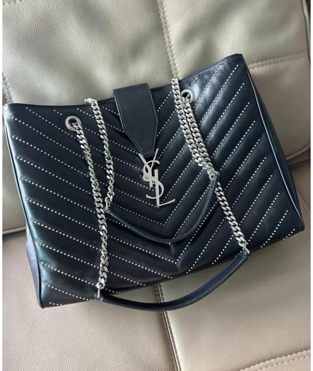 SAINT LAURENT Черная кожаная сумка тоут, фото 2