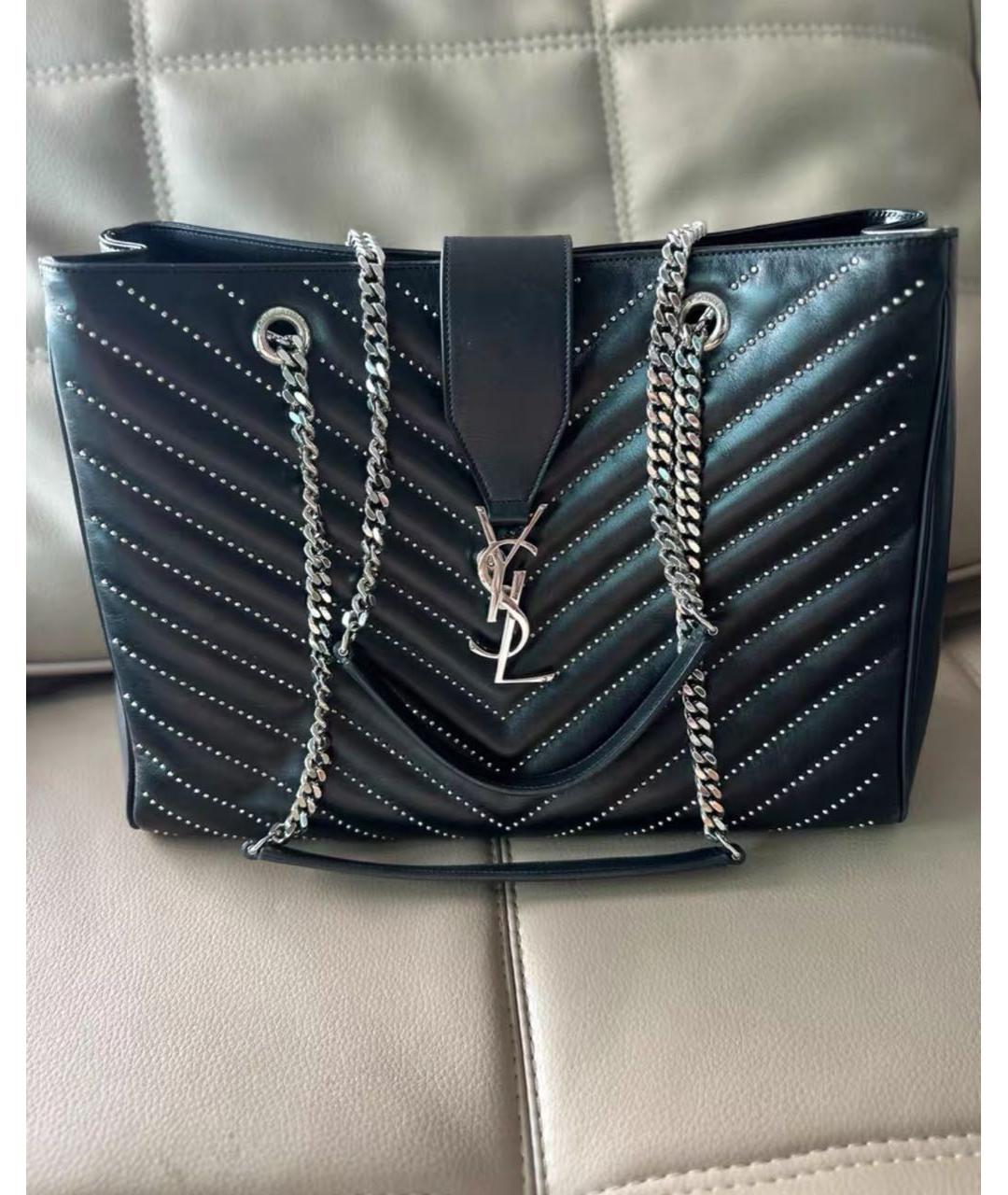 SAINT LAURENT Черная кожаная сумка тоут, фото 3