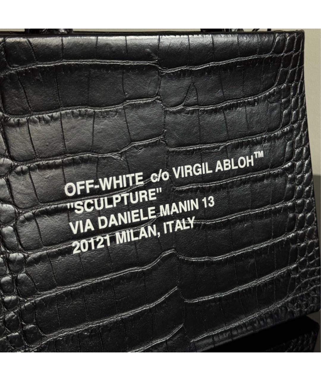 OFF-WHITE Черная кожаная сумка с короткими ручками, фото 8