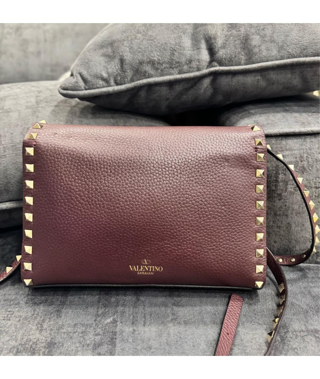 VALENTINO Бордовая кожаная сумка через плечо, фото 2