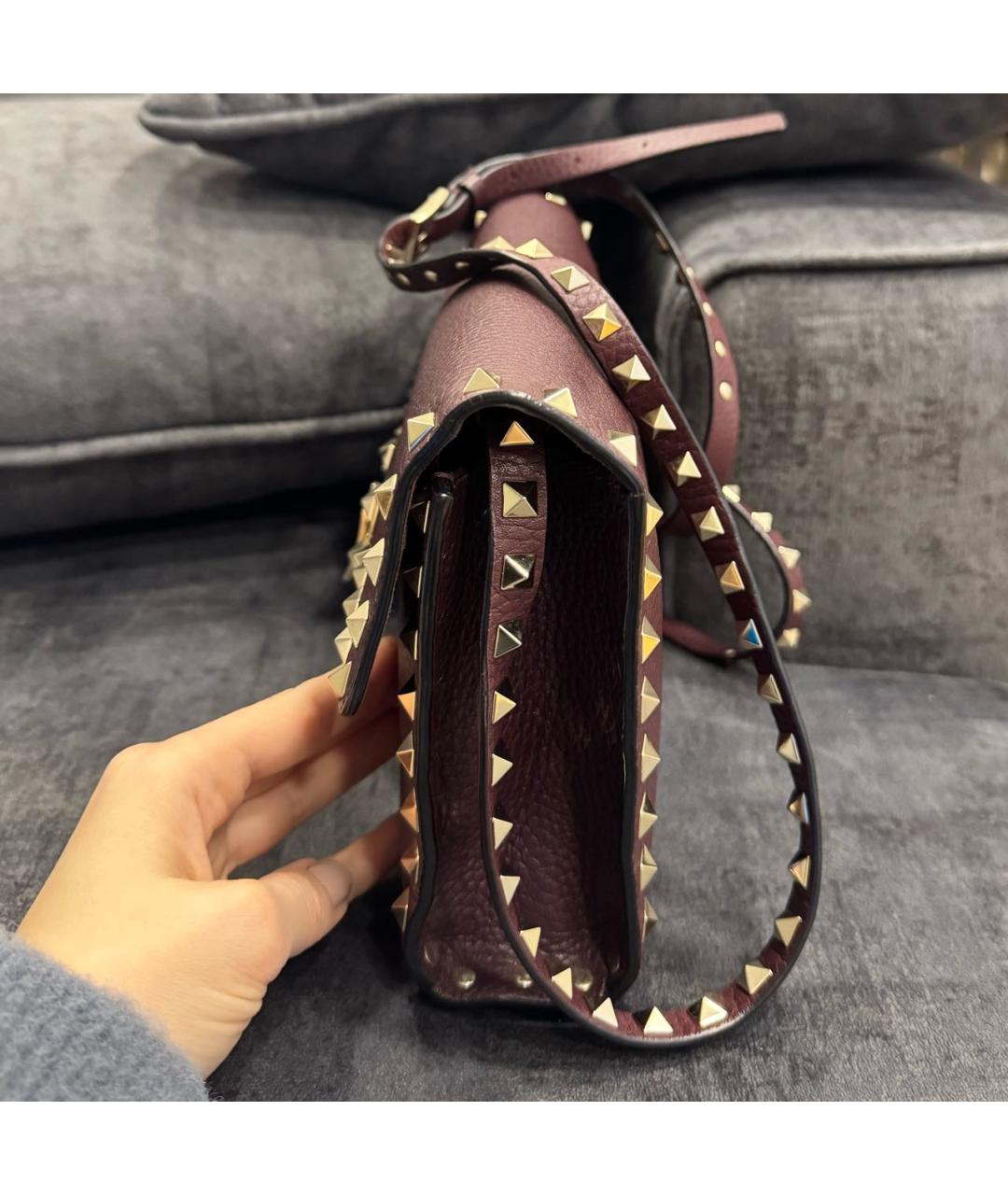 VALENTINO Бордовая кожаная сумка через плечо, фото 3