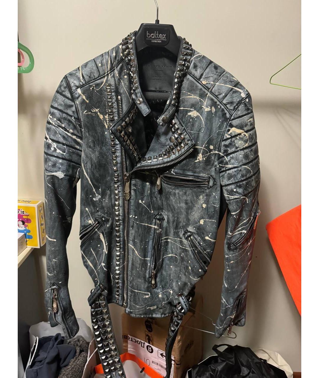 PHILIPP PLEIN Серая кожаная куртка, фото 7