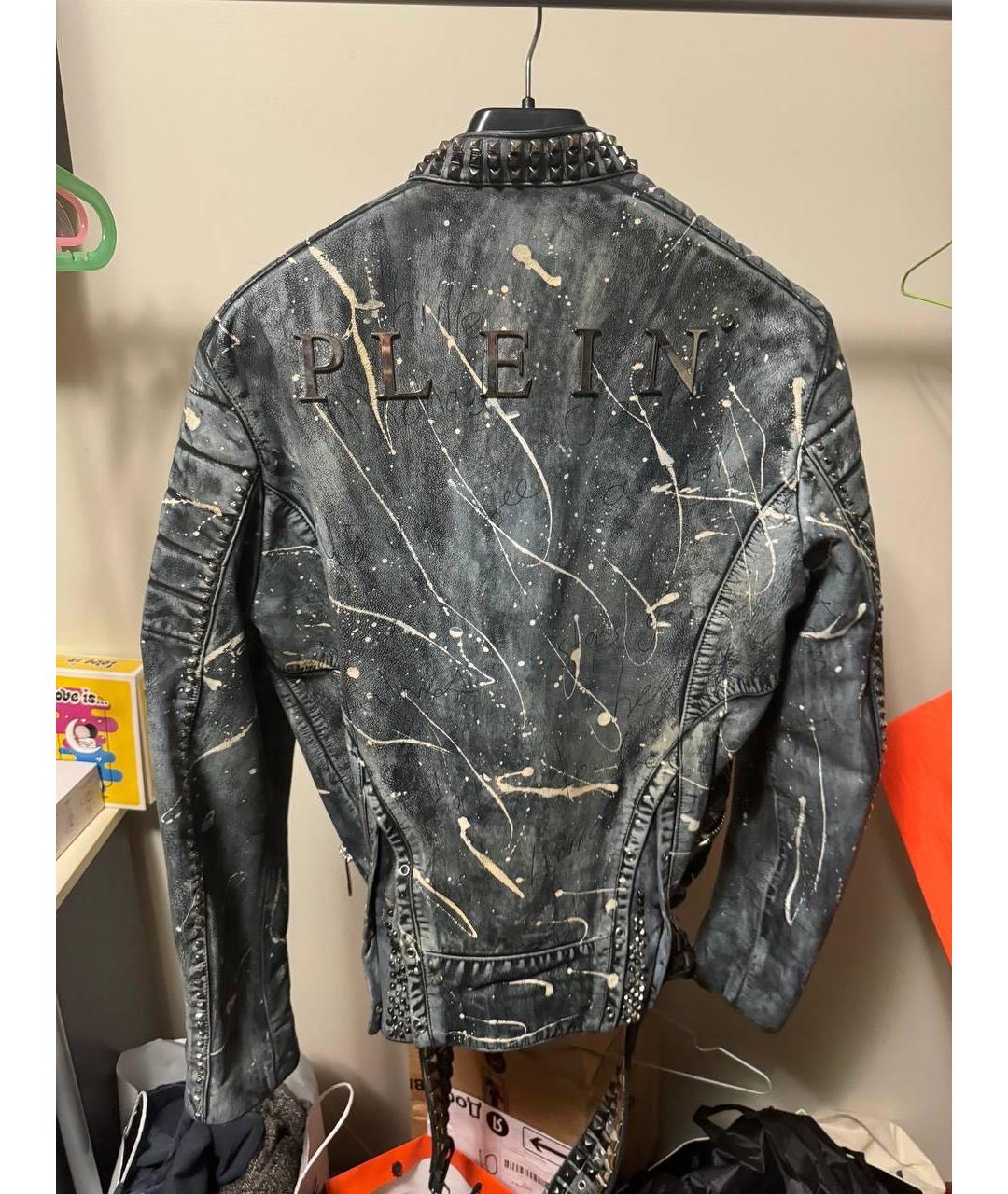 PHILIPP PLEIN Серая кожаная куртка, фото 6