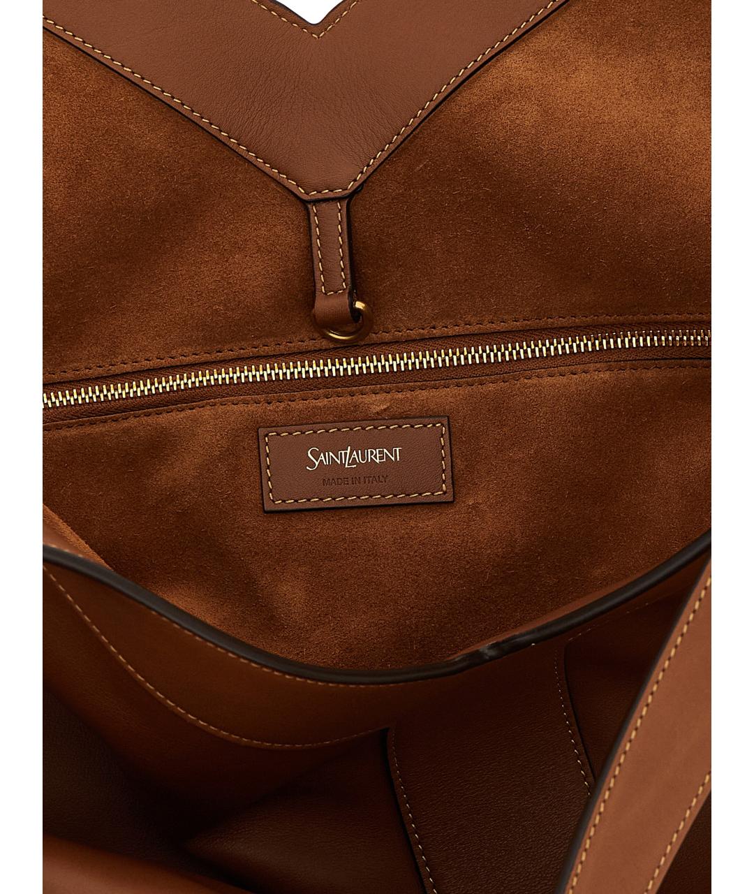 SAINT LAURENT Коричневая кожаная сумка тоут, фото 4