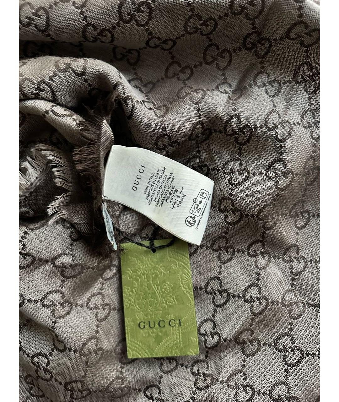 GUCCI Коричневый шелковый шарф, фото 2