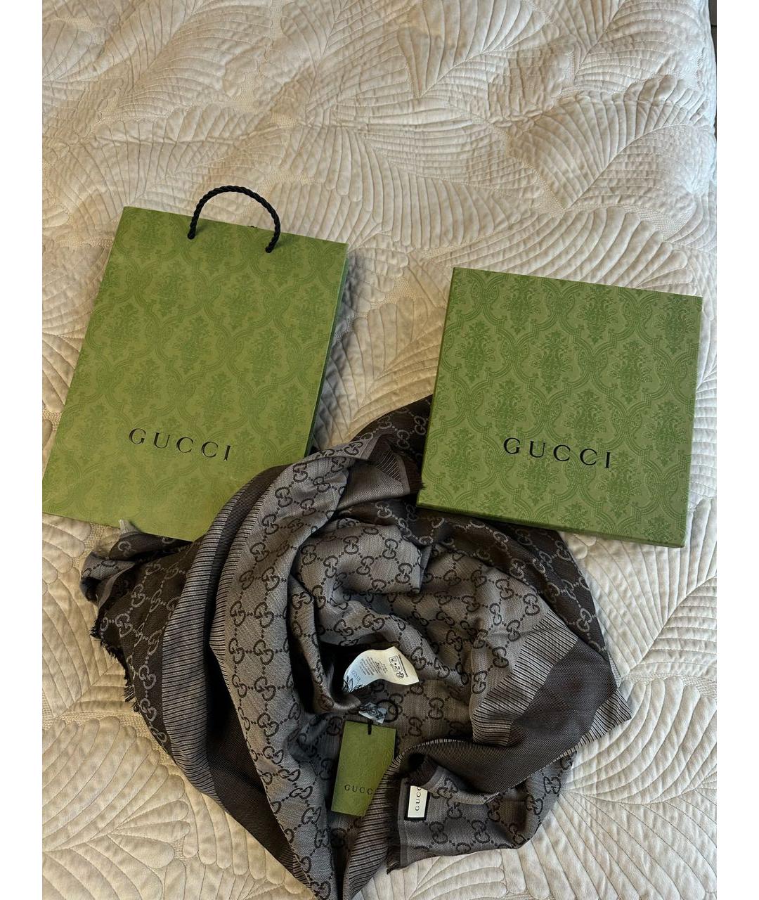 GUCCI Коричневый шелковый шарф, фото 4