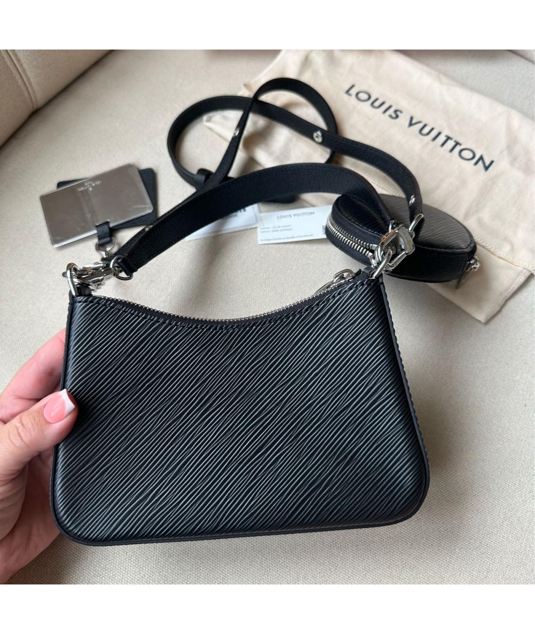 LOUIS VUITTON Черная кожаная сумка через плечо, фото 3