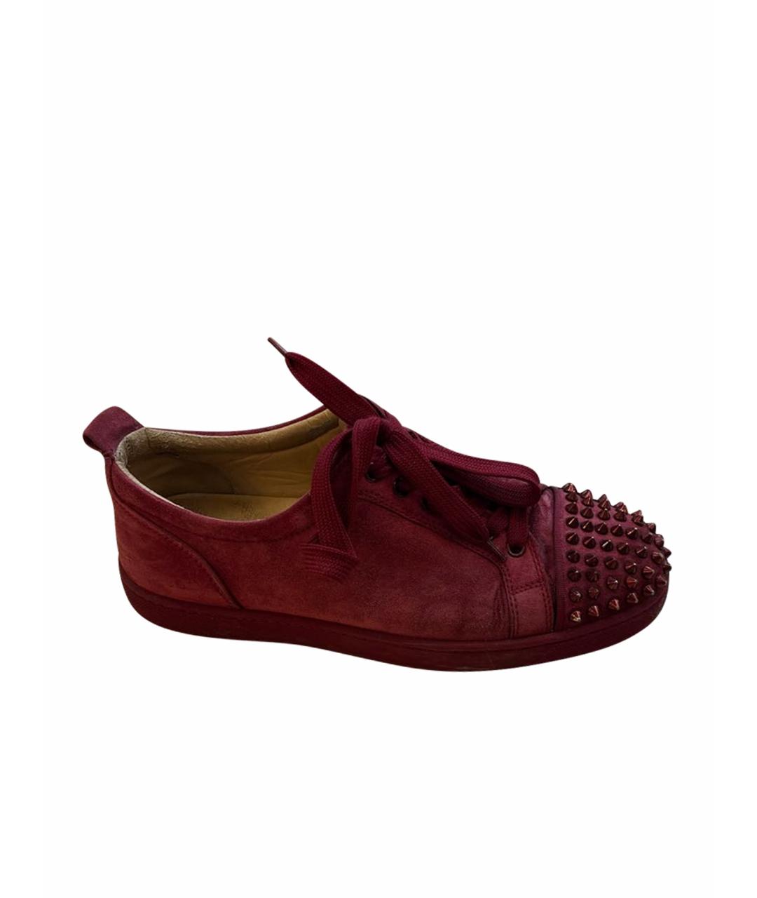 CHRISTIAN LOUBOUTIN Бордовые замшевые низкие кроссовки / кеды, фото 1