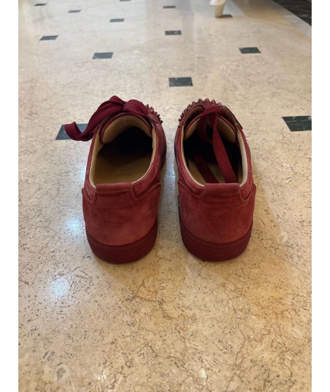 CHRISTIAN LOUBOUTIN Бордовые замшевые низкие кроссовки / кеды, фото 4
