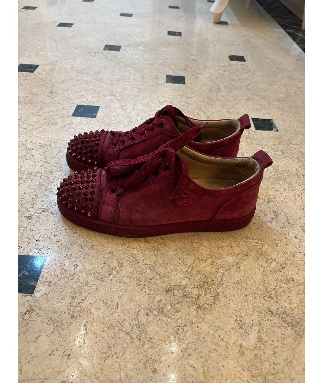 CHRISTIAN LOUBOUTIN Бордовые замшевые низкие кроссовки / кеды, фото 5