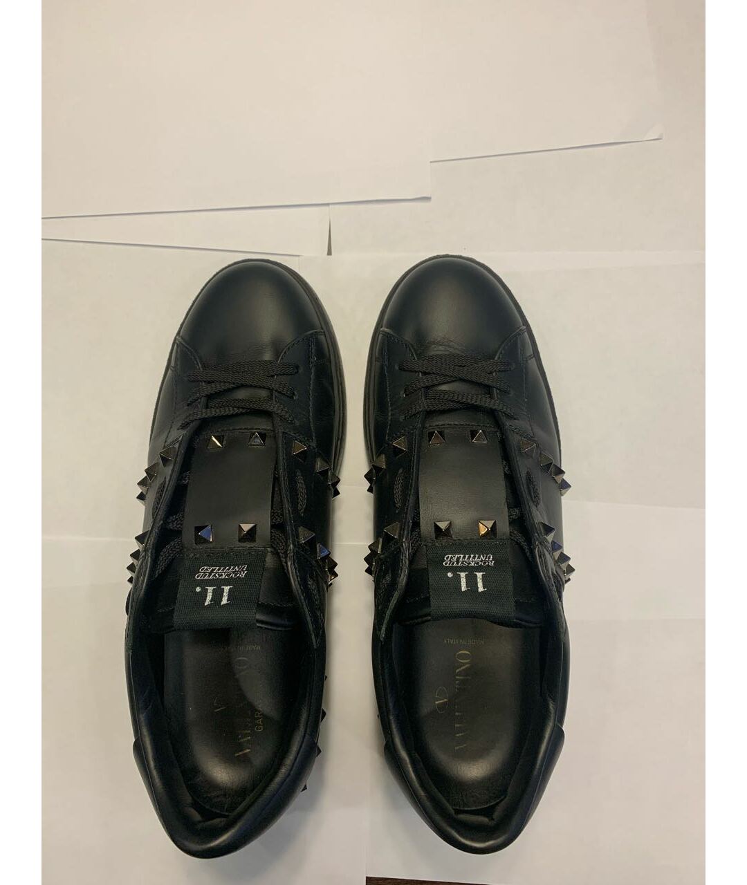 VALENTINO GARAVANI Черные кожаные низкие кроссовки / кеды, фото 3