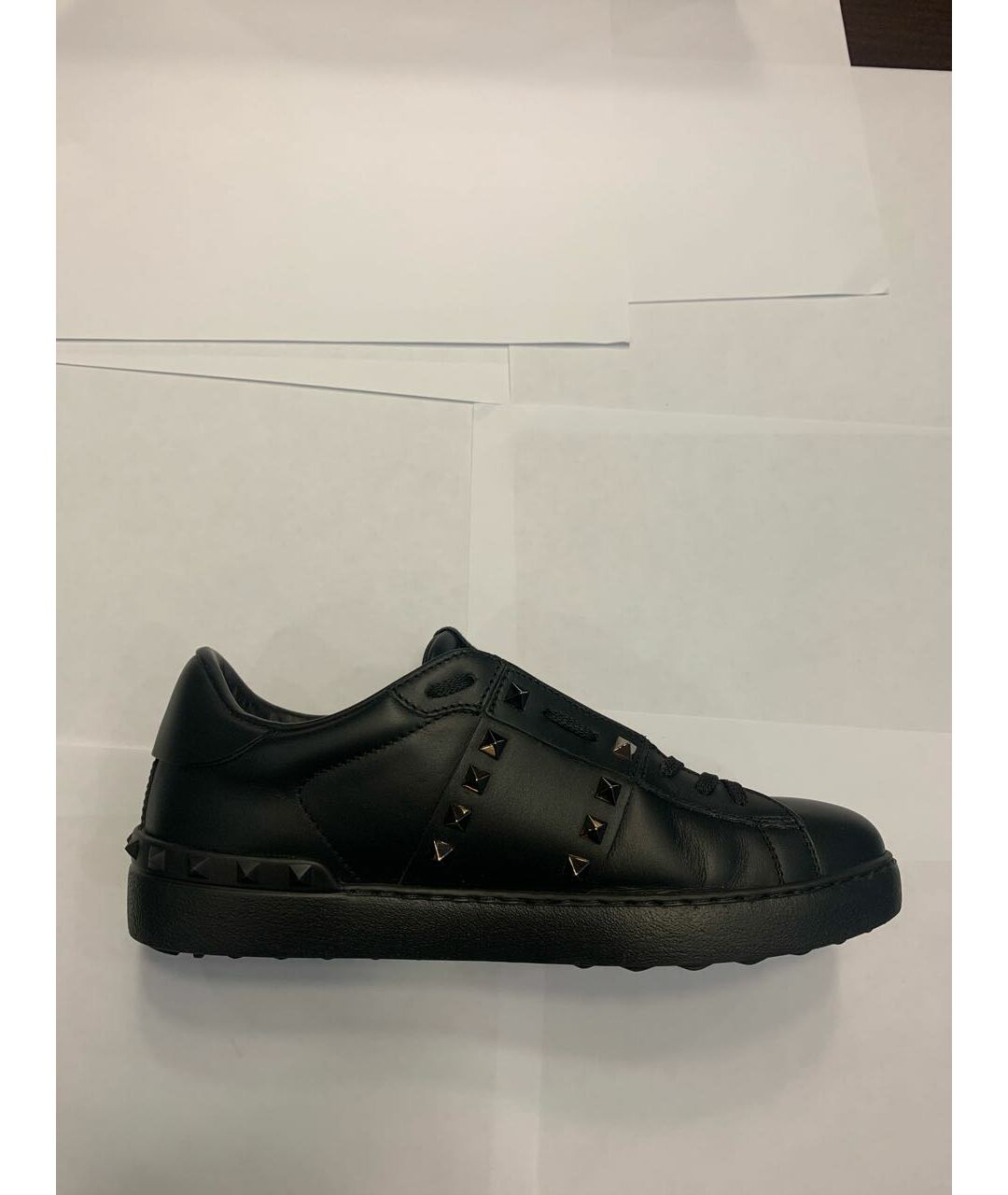 VALENTINO GARAVANI Черные кожаные низкие кроссовки / кеды, фото 9