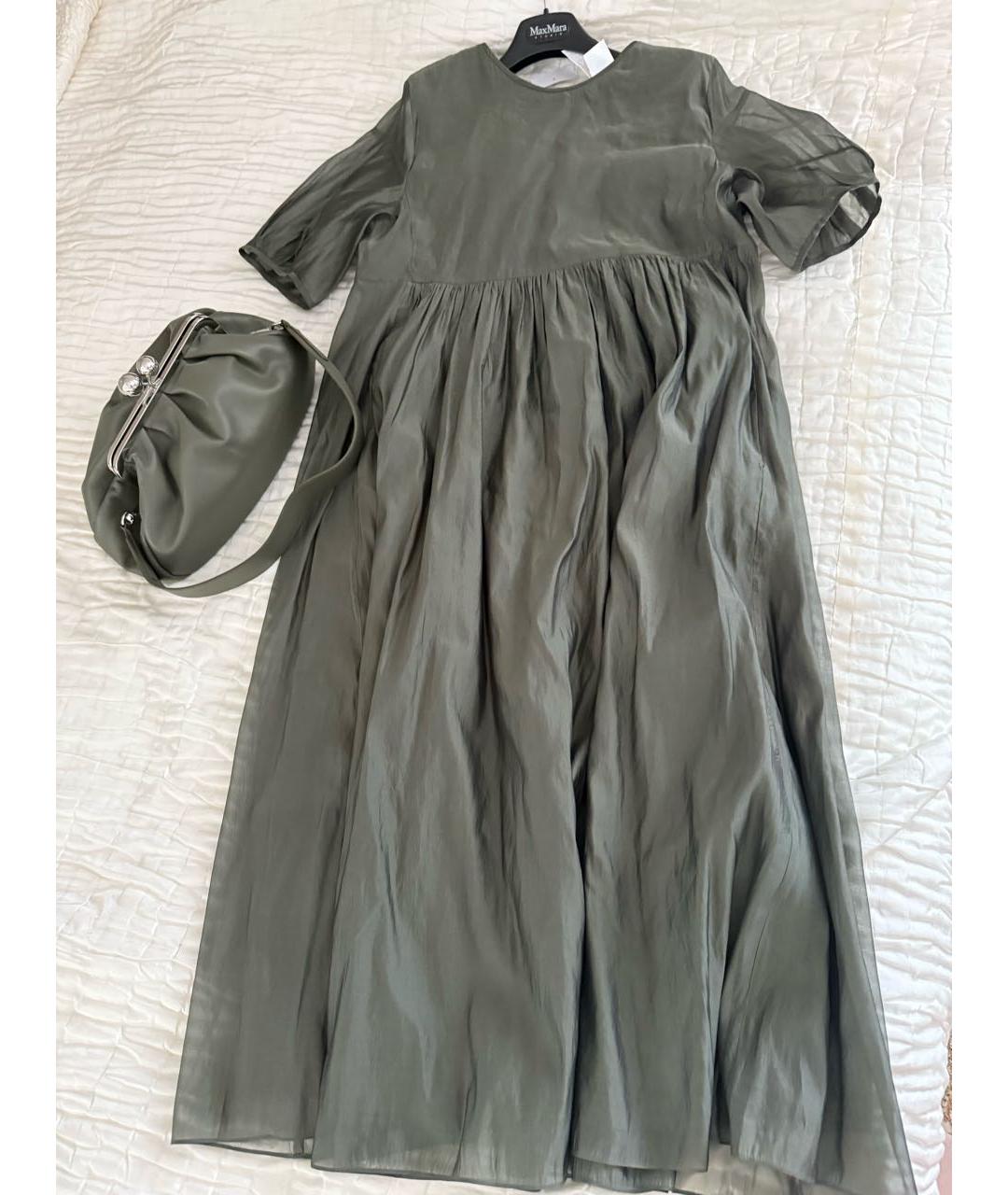 'S MAX MARA Зеленые шелковое повседневное платье, фото 5