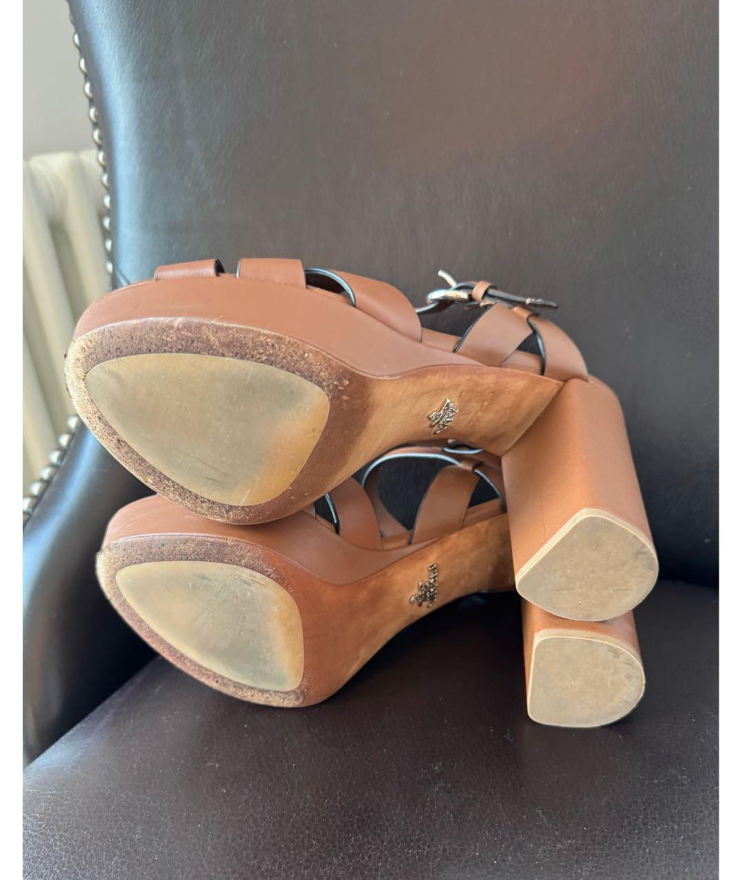 PRADA Коричневые кожаные босоножки, фото 5