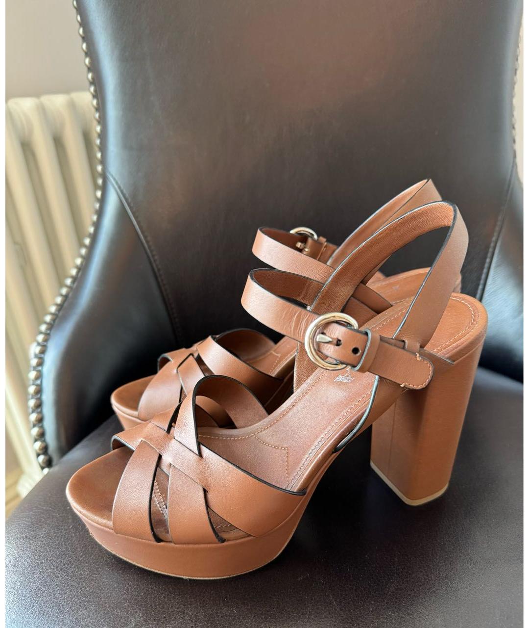 PRADA Коричневые кожаные босоножки, фото 8