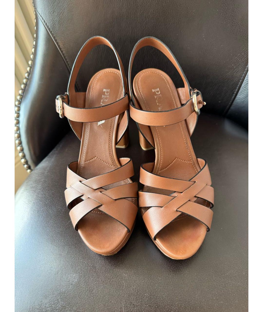 PRADA Коричневые кожаные босоножки, фото 3