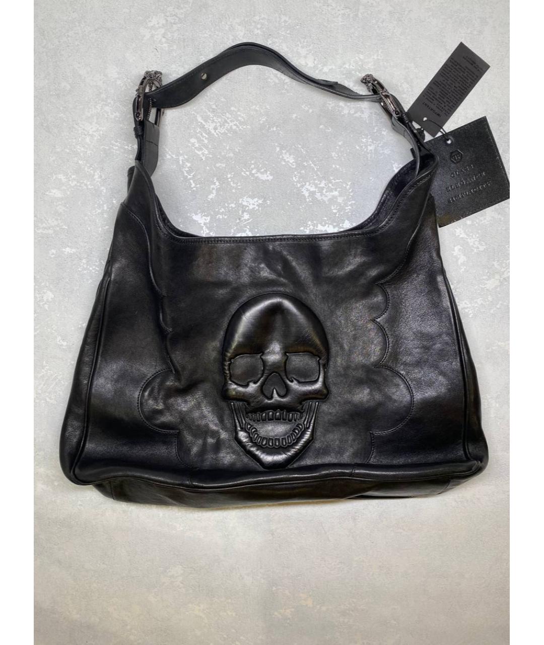 PHILIPP PLEIN Черная кожаная сумка с короткими ручками, фото 2