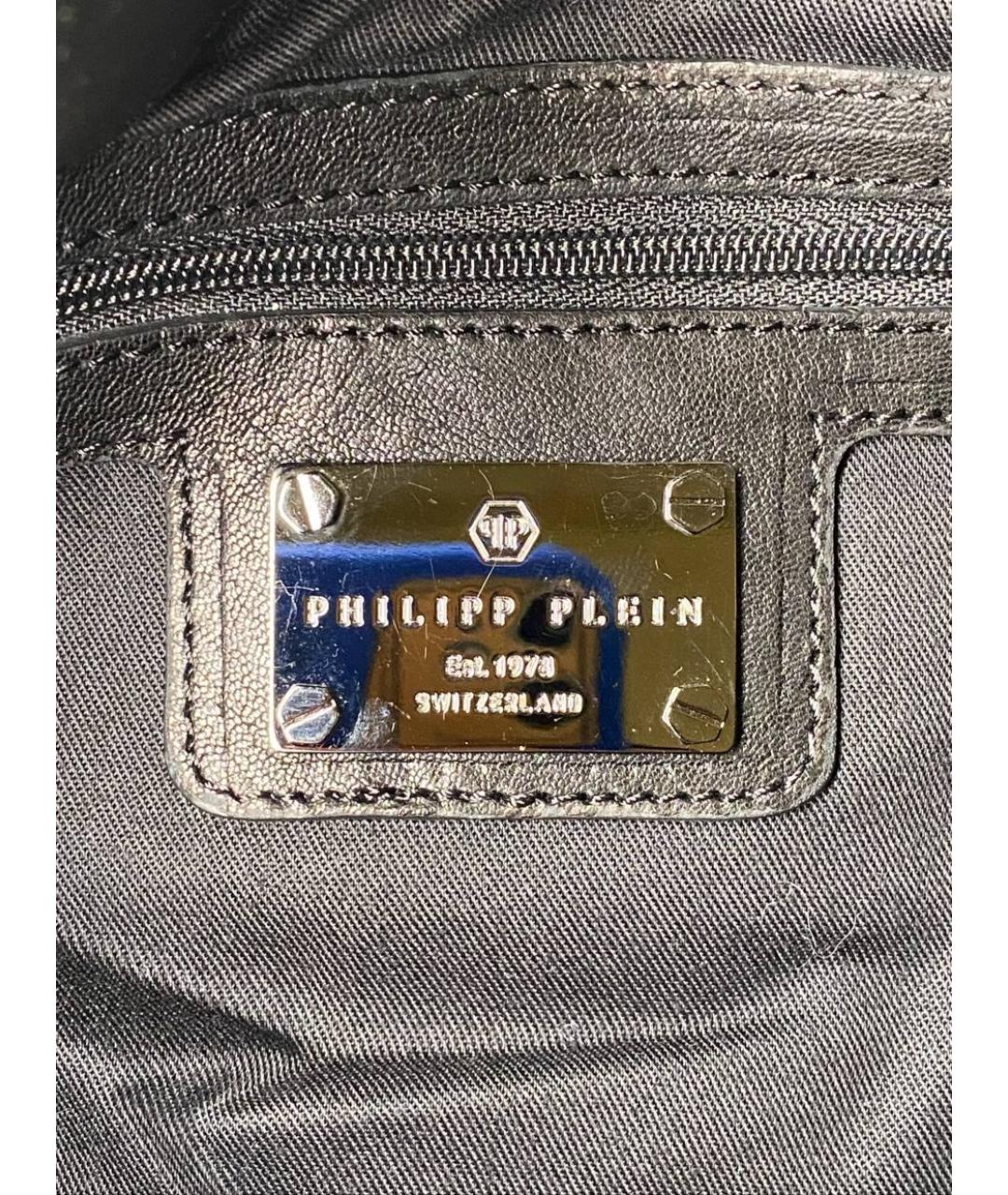 PHILIPP PLEIN Черная кожаная сумка с короткими ручками, фото 4