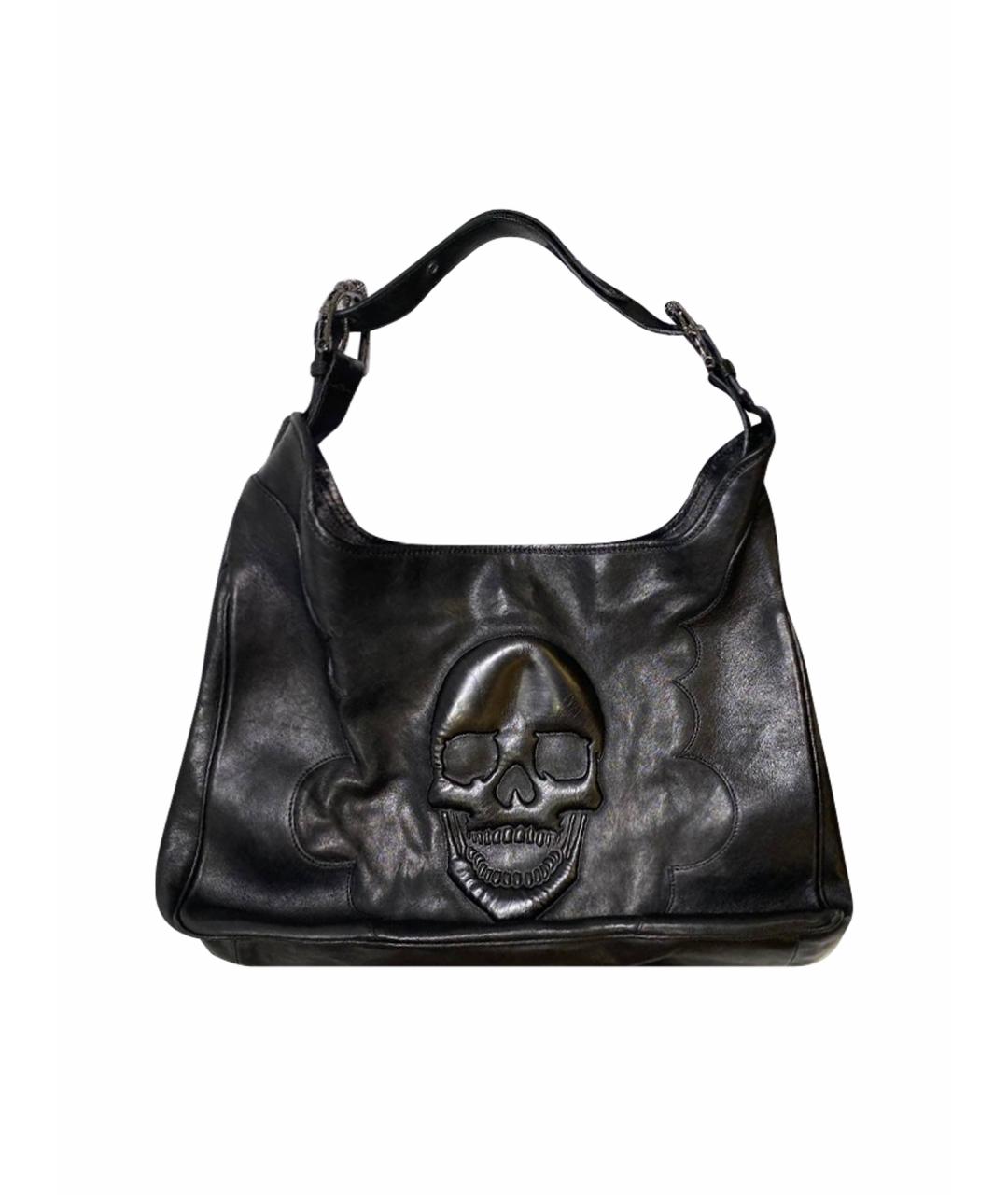 PHILIPP PLEIN Черная кожаная сумка с короткими ручками, фото 1