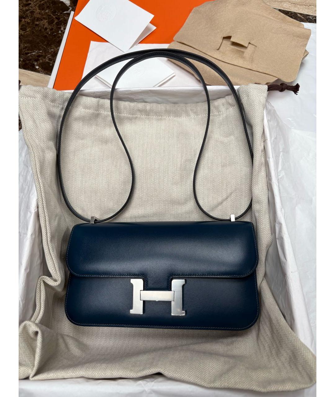 HERMES Темно-синяя кожаная сумка через плечо, фото 8