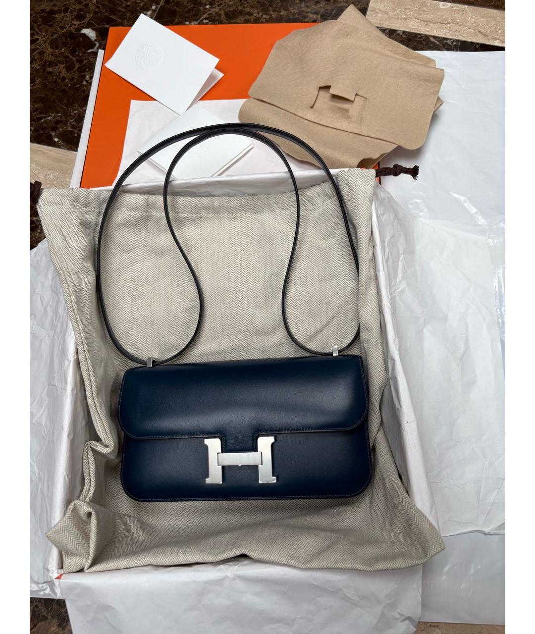 HERMES Темно-синяя кожаная сумка через плечо, фото 2