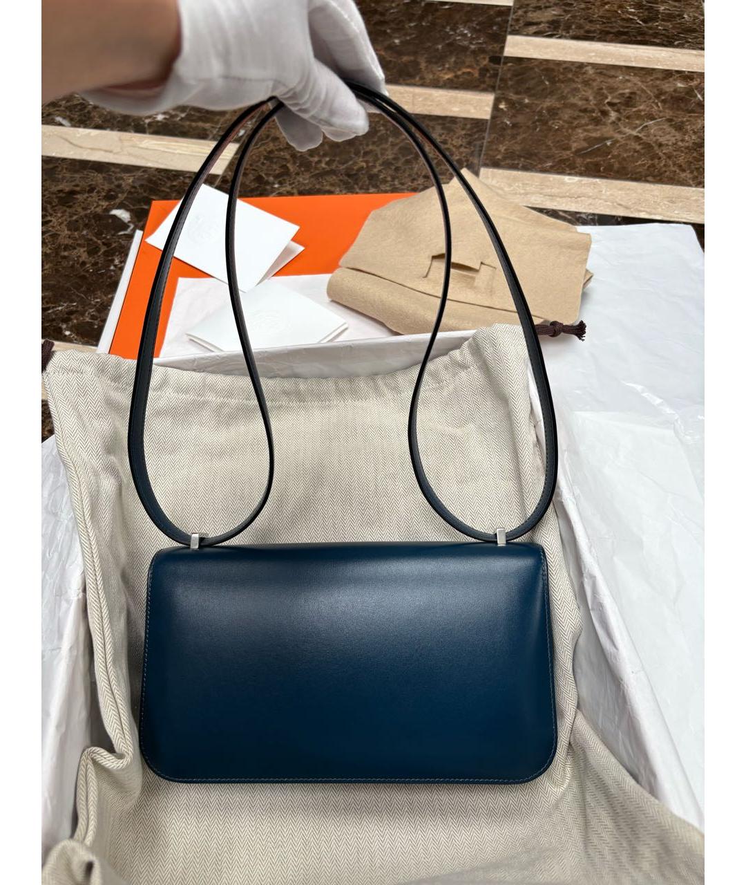 HERMES Темно-синяя кожаная сумка через плечо, фото 3