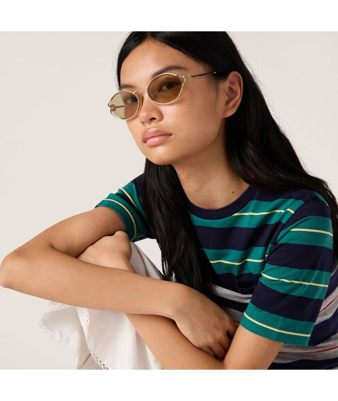 MIU MIU Золотые металлические солнцезащитные очки, фото 5