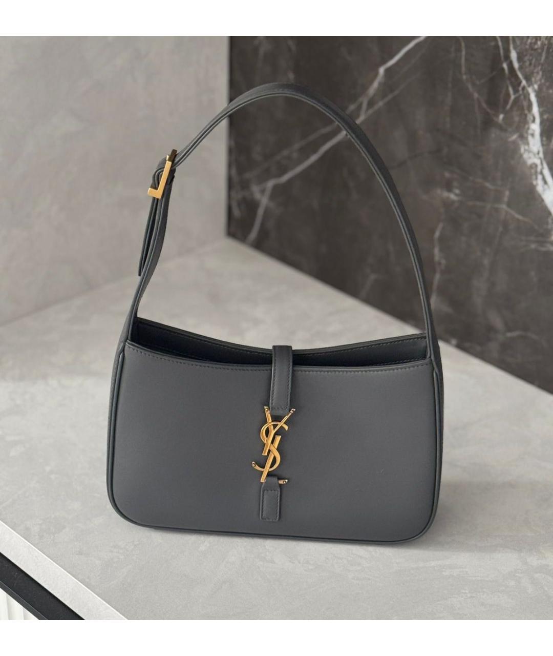 SAINT LAURENT Серая кожаная сумка с короткими ручками, фото 2