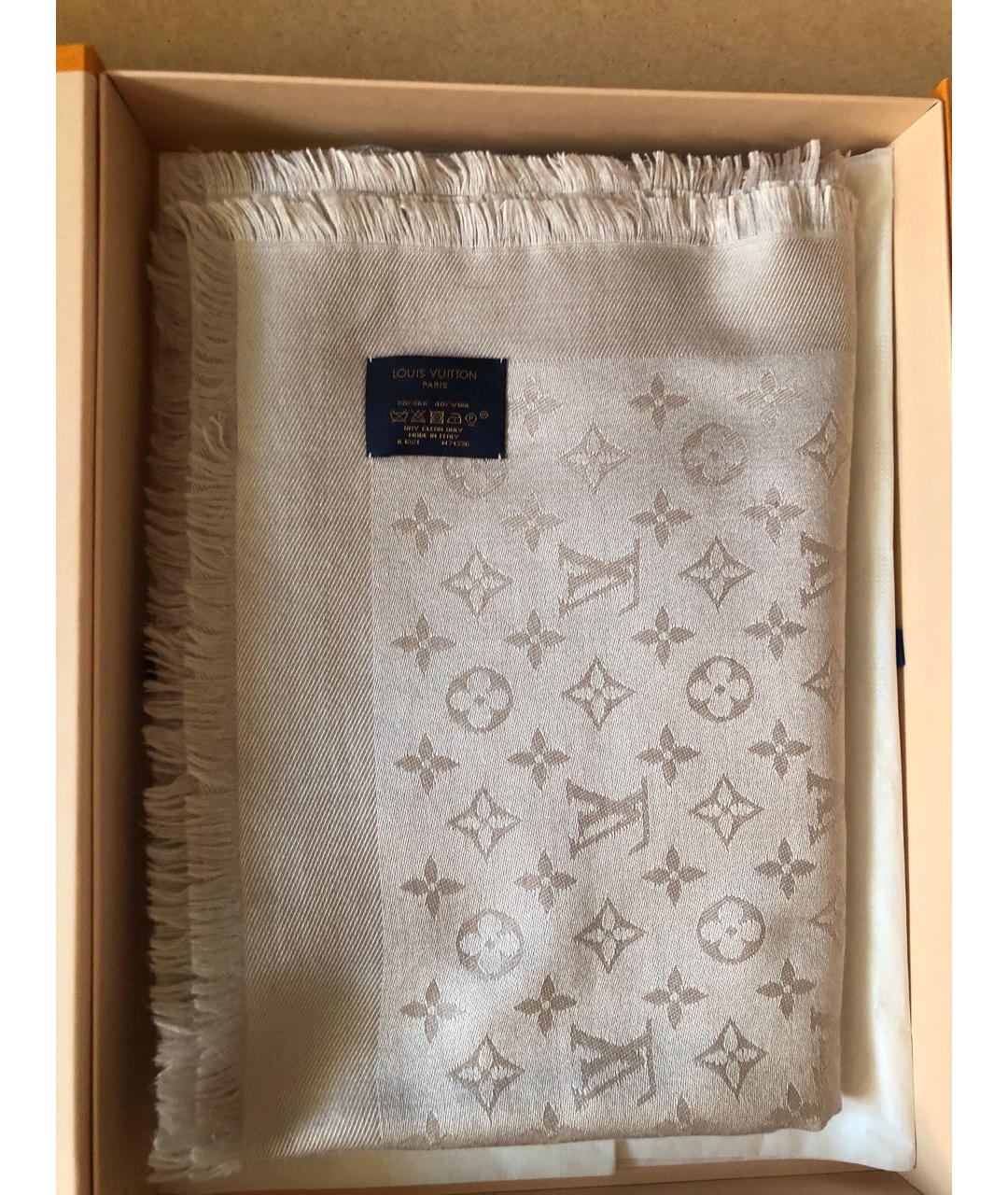 LOUIS VUITTON Бежевый шелковый платок, фото 2