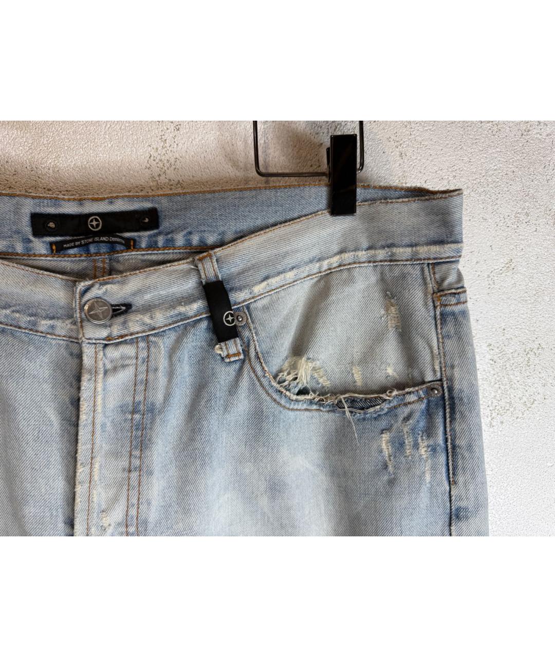 STONE ISLAND Голубые хлопковые прямые джинсы, фото 4