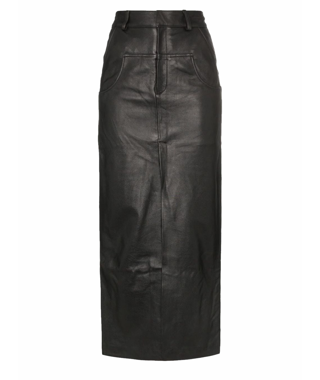 #MUMOFSIX Черная кожаная юбка миди, фото 1