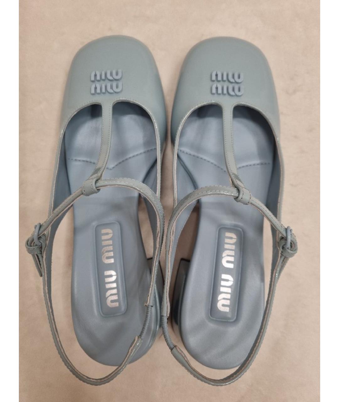 MIU MIU Голубые кожаные босоножки, фото 3